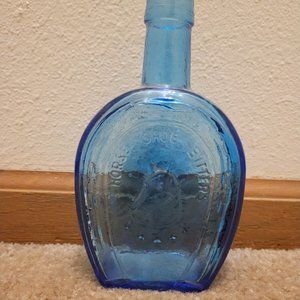 Vintage Wheaton Horse Shoe Bitters Medicine Co. Embossed Horse Head Blue Bottle